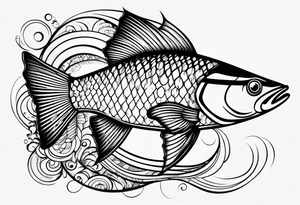 simple fishingrod with the line in water tattoo idea