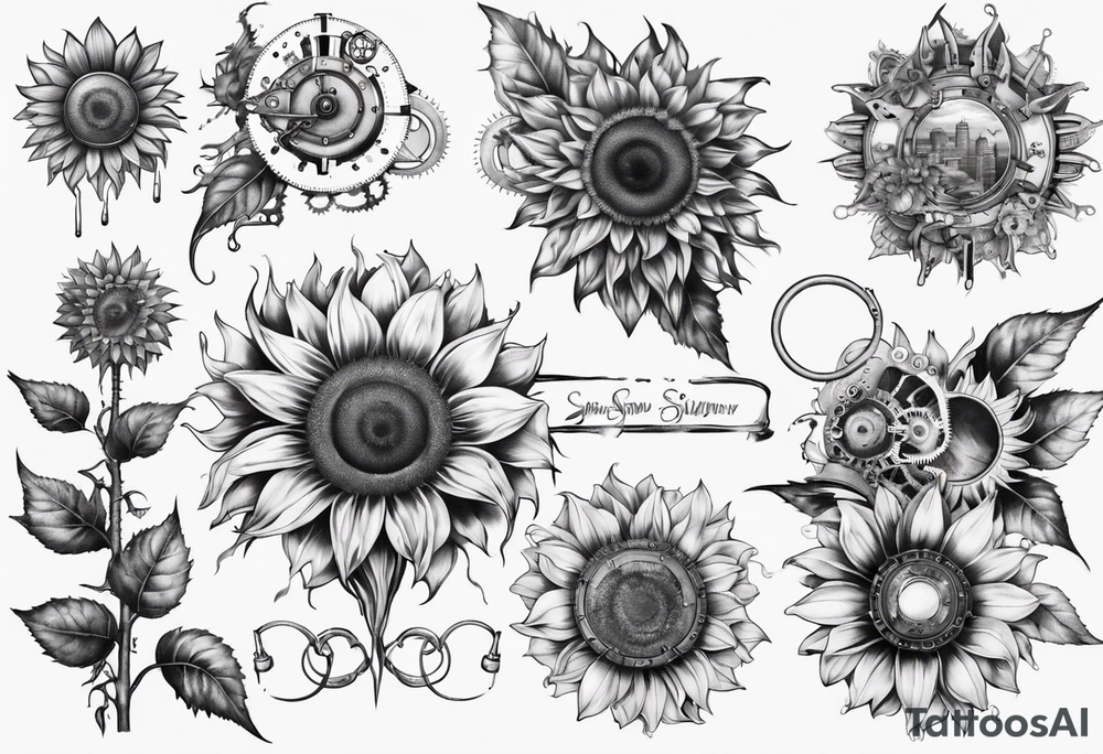Steam punk sunflower tattoo idea
