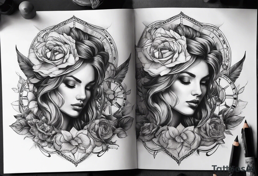 stoicism with references to death, time fate, life, and love. tattoo idea