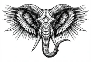 A hieroglyphic, detailing an African elephant with horns and wings that resemble that are a falcons tattoo idea