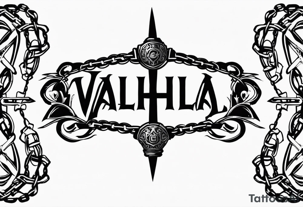 Valhalla sword shield barb wire chain tattoo idea