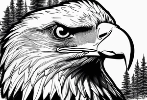 Bald eagle head with forest scenery and compass tattoo idea