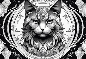 cat, outer space, sleeve tattoo tattoo idea