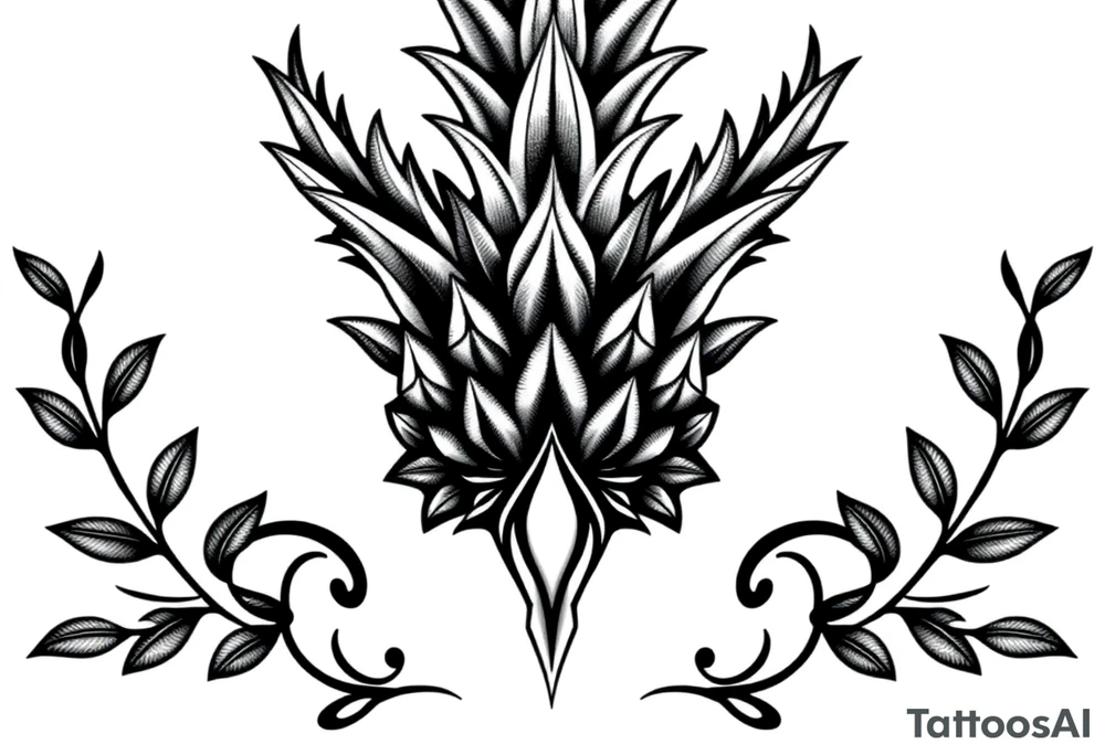 Bushy crown pineapple vagina, design to go over vagina , erotic vagina area design, anus to be at the bottom tattoo idea