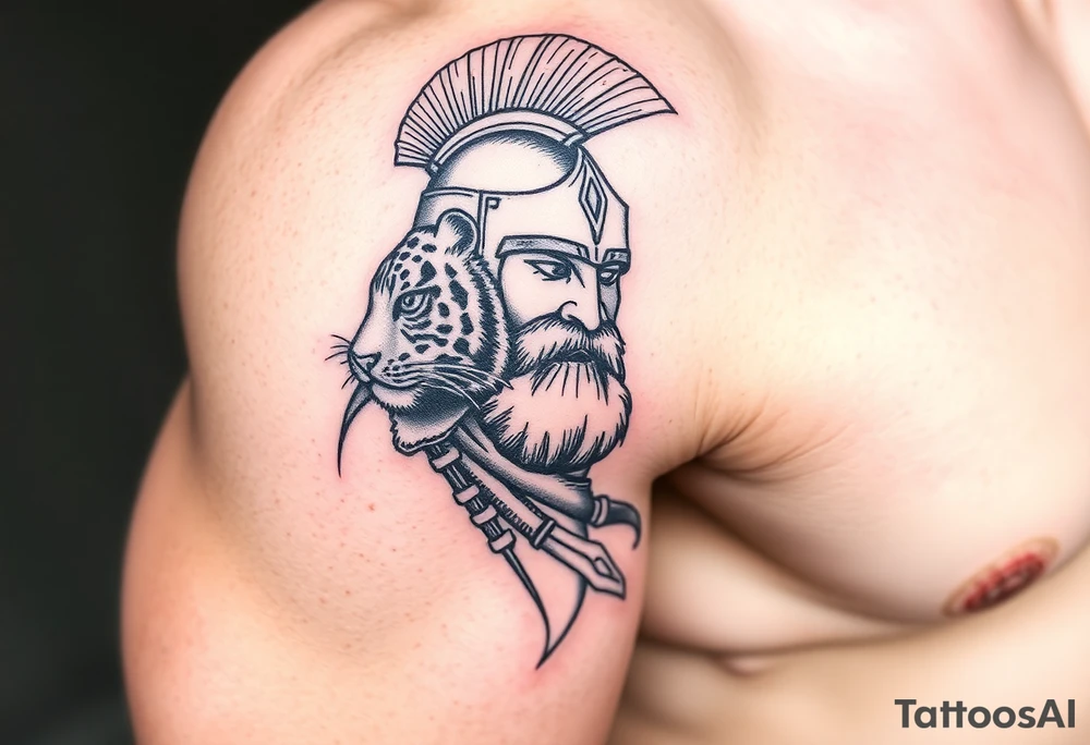 spartan viking with a tiger on it tattoo idea