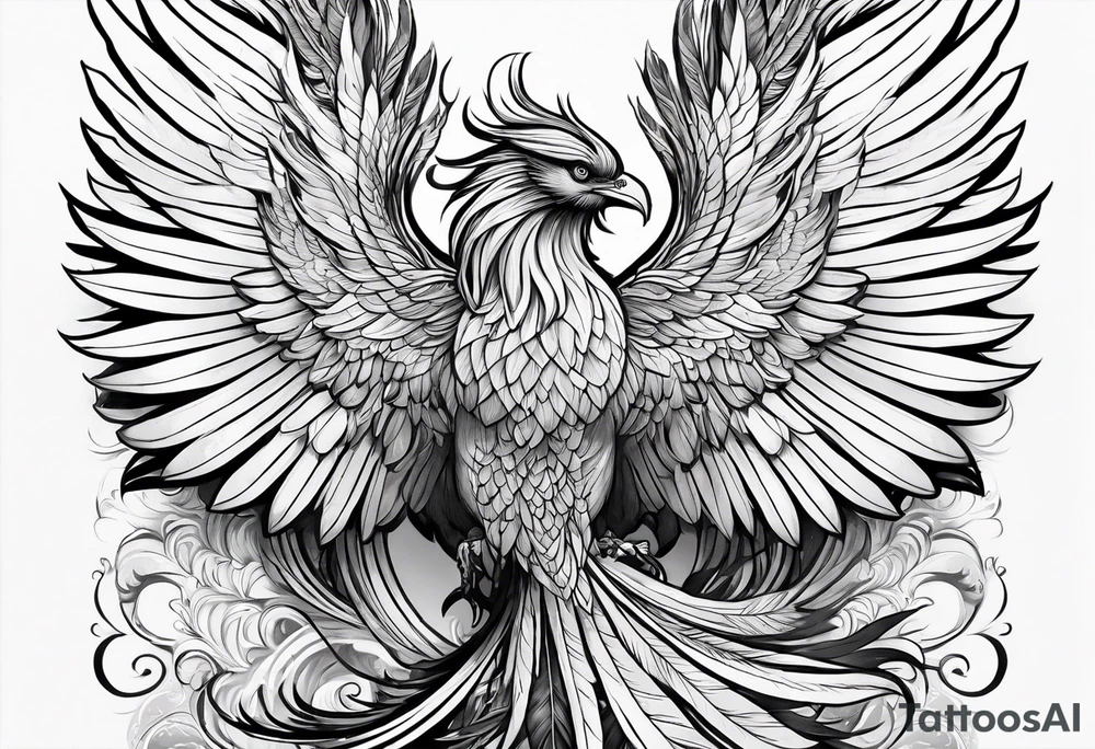 asian elegant long feathered phoenix
with a long neck, with wings in closed tattoo idea