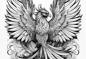 asian elegant long feathered phoenix
with a long neck, with wings in closed tattoo idea