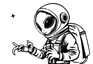 A silhouette stencil style drawing of a cute alien and astronaut tattoo idea