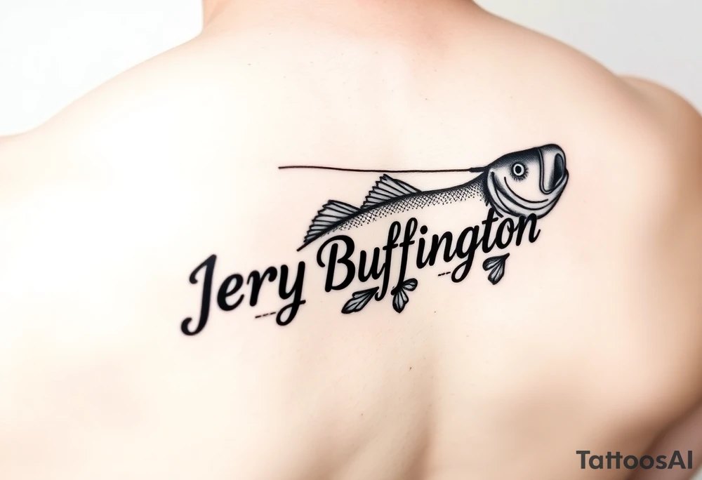 Memorial of Jerry Buffington
 fishing with name in fishing line tattoo idea