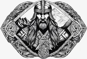 Valhalla sword round  axe Valknut steps fire chains tattoo idea