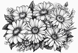 bouquet of daisy, aster, and carnations tattoo idea