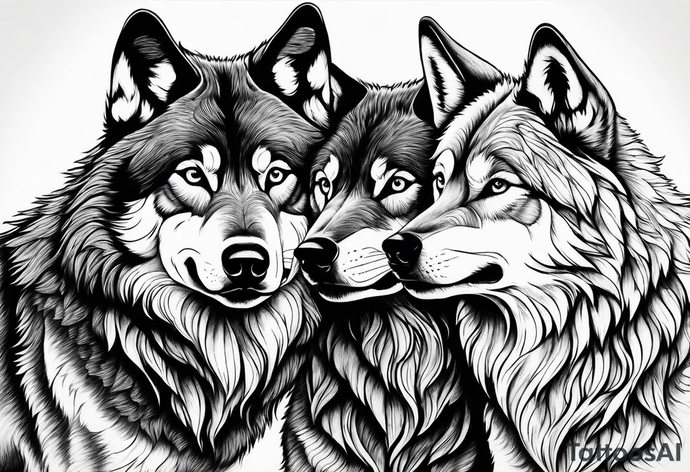 three wolves howling at the moon tattoo idea