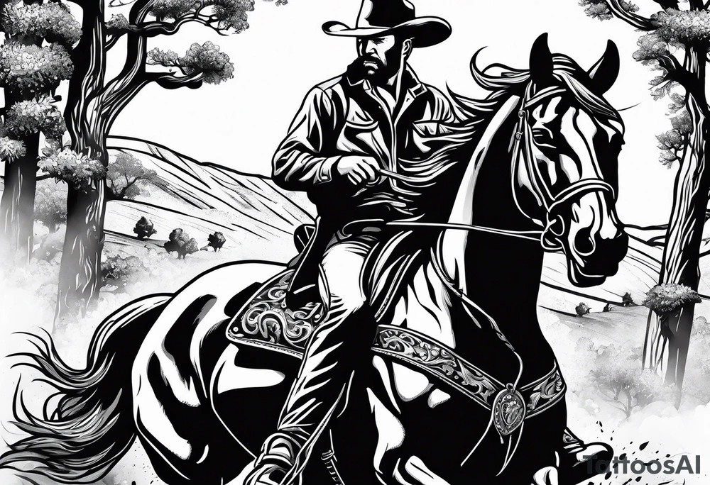 Cowboy riding off on a horse with shotgun tattoo idea