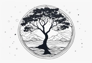 calm sea and tree of life background tattoo idea