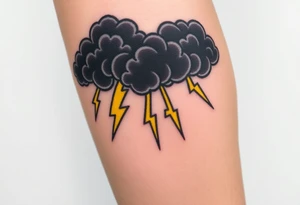 Black dark menacing storm clouds with eerie yellow lightning bolts tattoo idea
