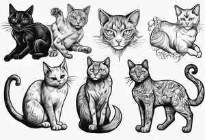 Maine coon cat and a grey cat with extra toes playing together tattoo idea