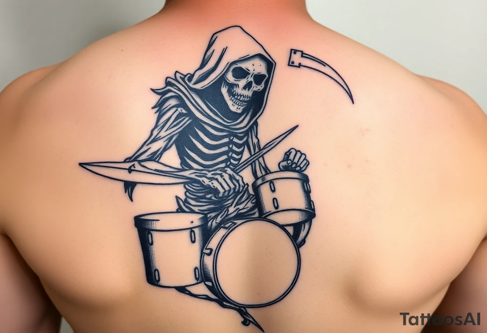 grim reaper playing the drums tattoo idea