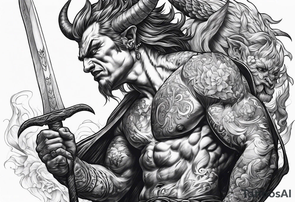 Satan getting stabbed in the back tattoo idea