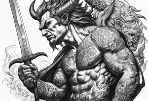 Satan getting stabbed in the back tattoo idea