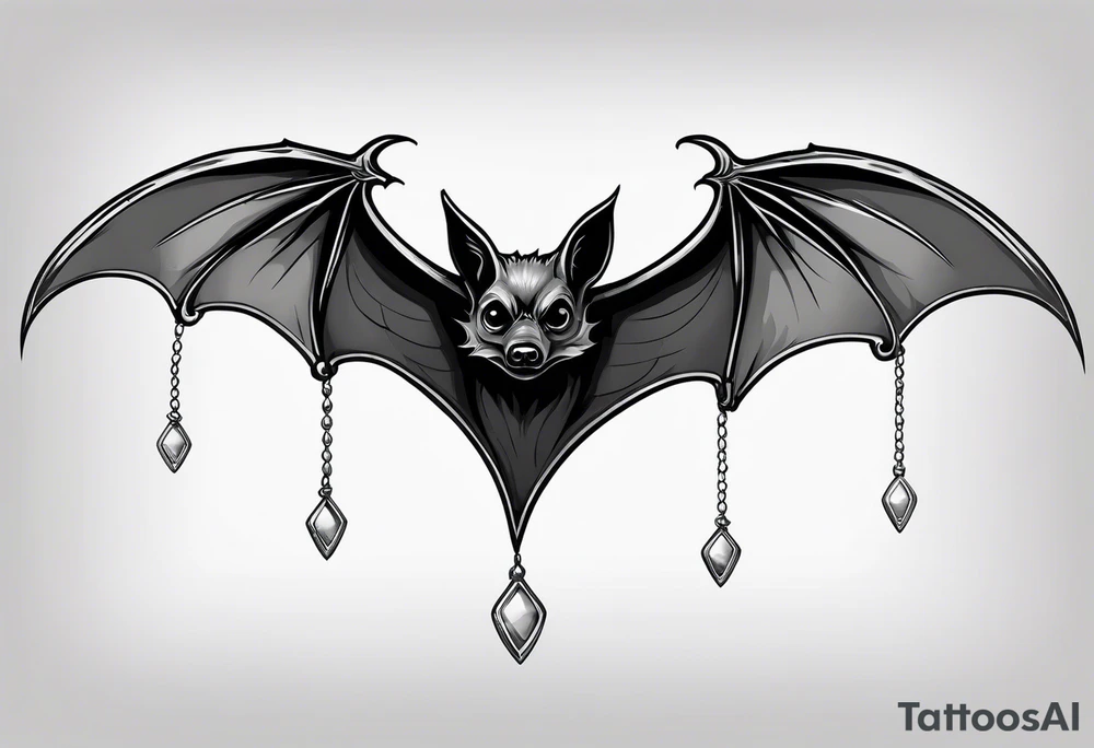 A bat hanging from a branch. No color, mainly black and some grays. tattoo idea