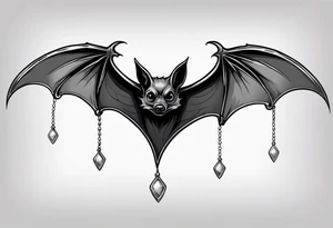 A bat hanging from a branch. No color, mainly black and some grays. tattoo idea