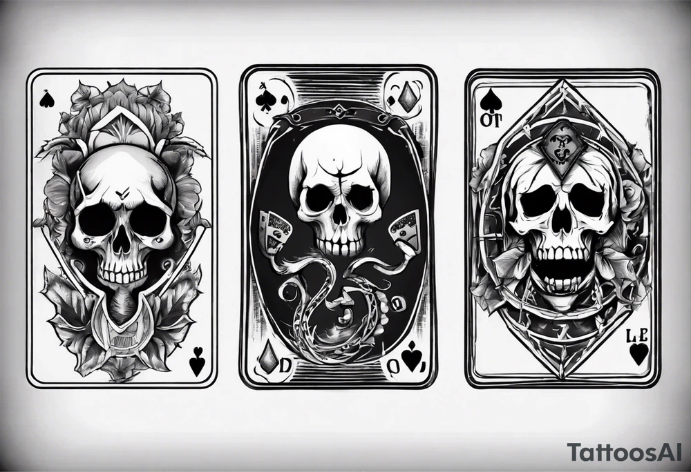 7 and 2 poker card, most outward facing card have a grave in the middle with a skull on it tattoo idea