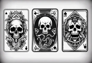 7 and 2 poker card, most outward facing card have a grave in the middle with a skull on it tattoo idea