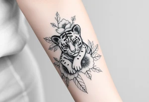 Floral tattoo with baby tiger in the flowers 🌺 tattoo idea