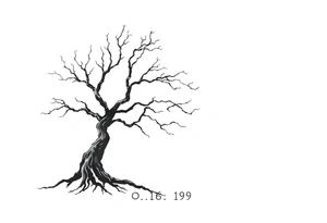 simple windy tree tattoo linework stencil with date 02.18.1998 tattoo idea