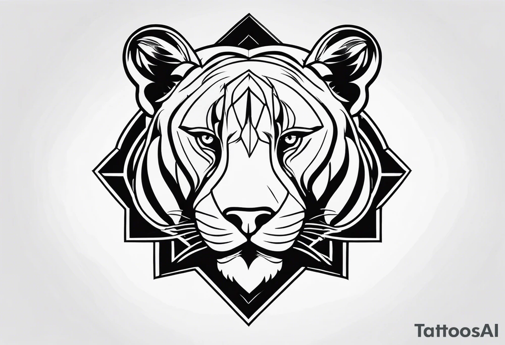 leão poderoso com relógio e bússola no fundo tattoo idea