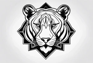 leão poderoso com relógio e bússola no fundo tattoo idea
