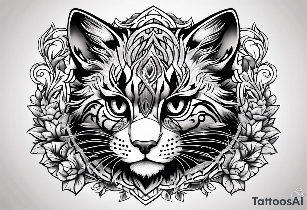 Young wildCat cub blank background tattoo idea
