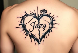 upper arm tattoo -broken heart of a deceased best friend with the name Jazy incorporated tattoo idea