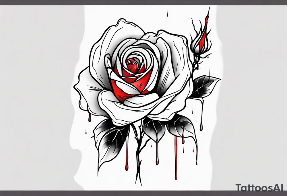 rose flower, one line, more blood dripping from the flower, tall tattoo idea