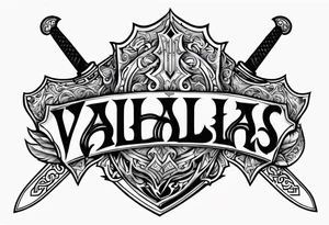 Valhalla flames shield sword tattoo idea