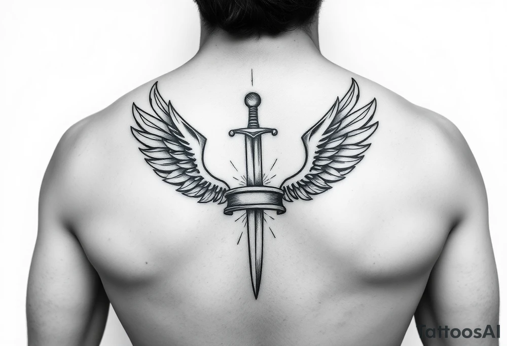 Laurel crown with a sword and wings tattoo idea