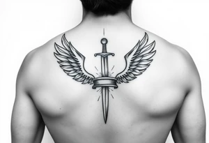 Laurel crown with a sword and wings tattoo idea