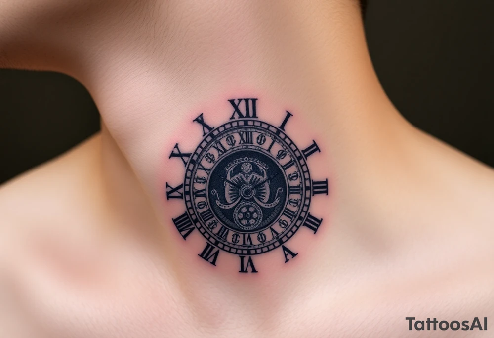 vintage roman numerals within ornate clockwork mechanism tattoo idea