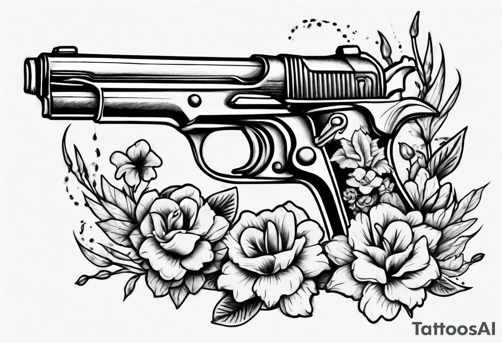 Gun with flowers sketch old school styles tattoo idea