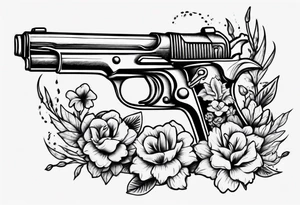 Gun with flowers sketch old school styles tattoo idea