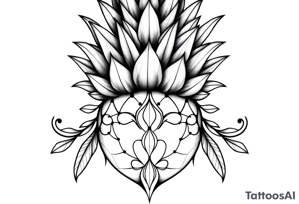 Bushy crown pineapple vagina, design to go over vagina , erotic vagina area design, anus to be at the bottom tattoo idea
