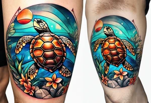 sea turtle on knee with shell on the knee cap tattoo idea