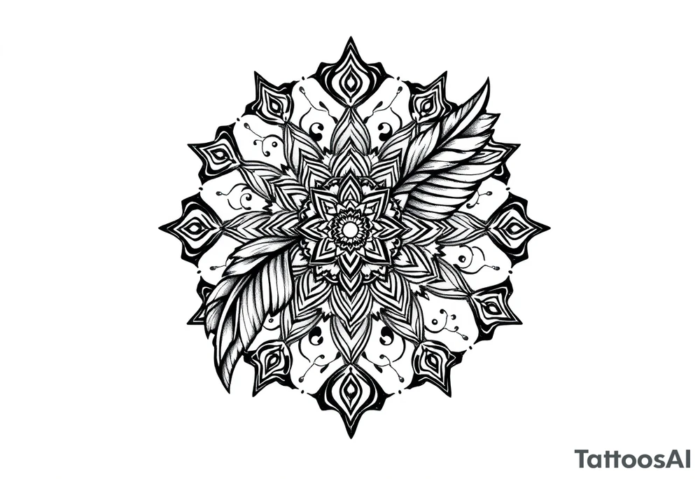 spiritual feather indian mandala shaman rune tattoo idea