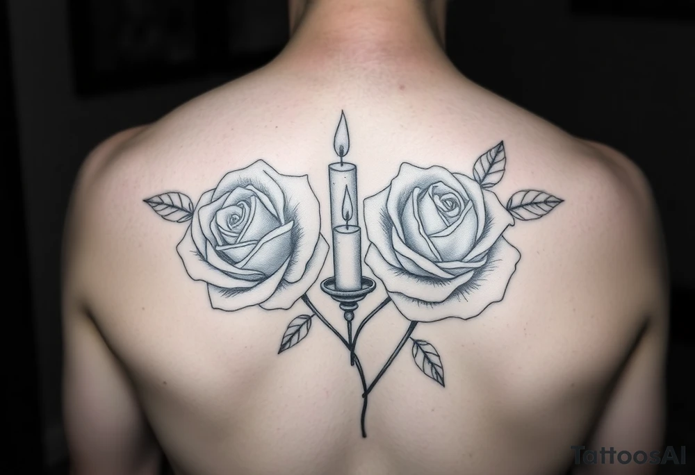 2 blue roses, candle lights , water tattoo idea