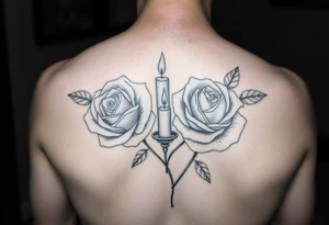 2 blue roses, candle lights , water tattoo idea