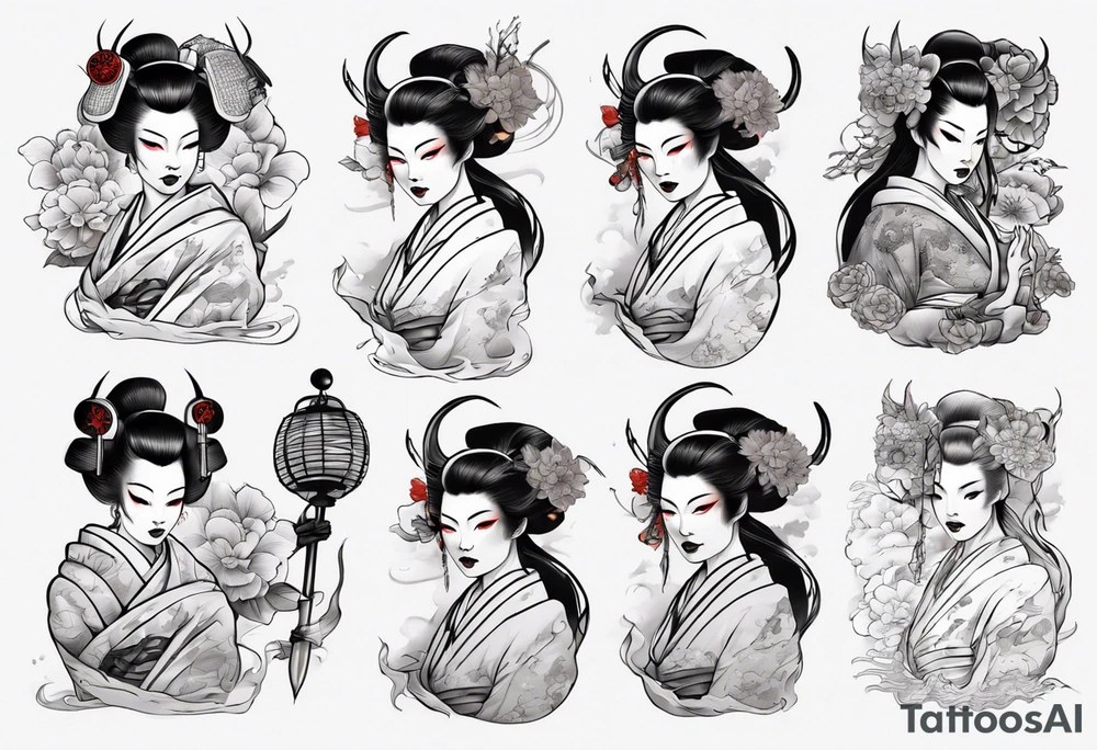 beautiful geisha with a shadow of a devil tattoo idea
