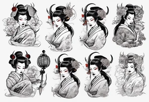 beautiful geisha with a shadow of a devil tattoo idea