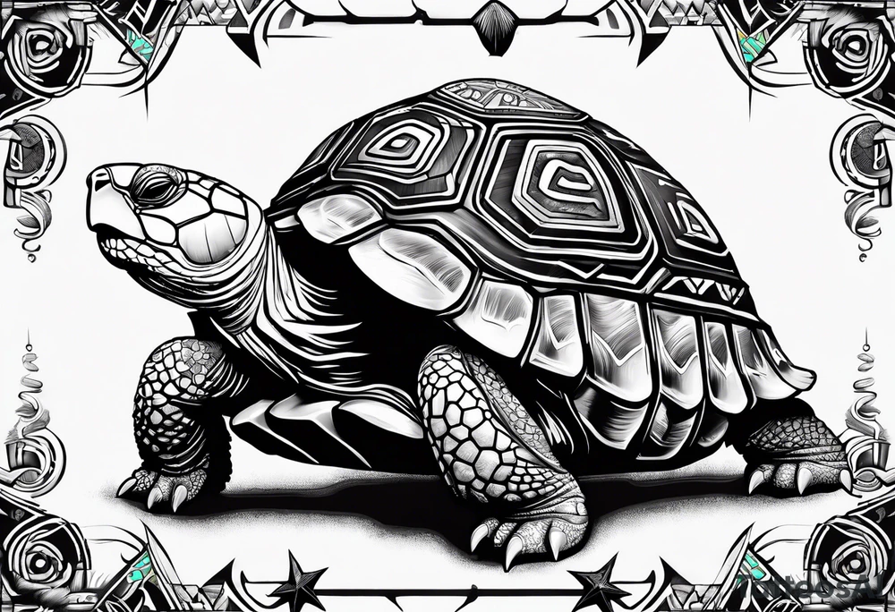 native american tortoise with the name sam incorporated into thje shell design tattoo idea