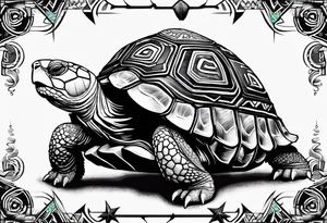 native american tortoise with the name sam incorporated into thje shell design tattoo idea