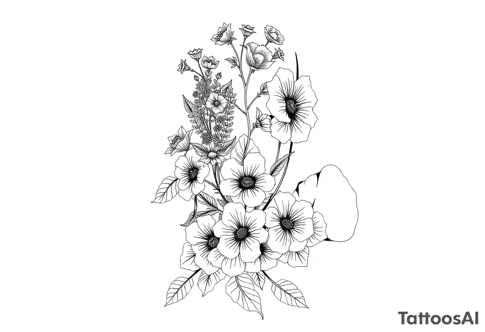 Full sleeve tattoo design of larkspur and hawthorn flowers, highly detailed line art, RED ink, elegant botanical style, intertwined composition, no shading, no human mock-up, clean stencil style suitable for tattooing, fit fully within boundaries. LINE ART ONLY, REMOVE HUMAN, NO SKIN, NO ARM, NO HUMAN BODY PARTS tattoo idea